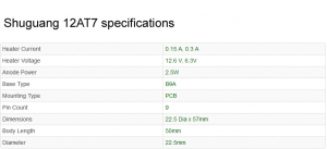 12AT7 valve Shuguang specifications