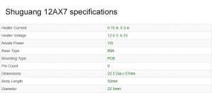 12AX7 valve Shuguang (ECC83) specifications