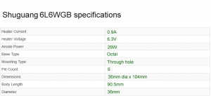 Shuguang 6L6WGB valve specifications