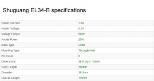 Shuguang EL34B valve specifications