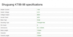 Shuguang KT88-98 valve specifications