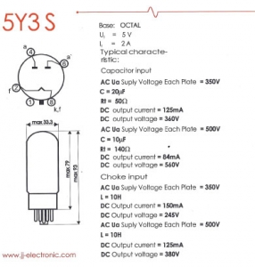 JJ 5Y3S valve rectifier data sheet