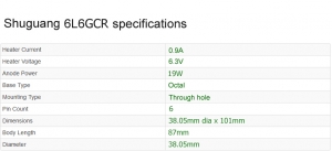 Shuguang 6L6GCR valve specifications